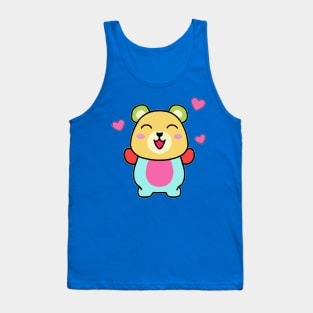 Happy smiling baby teddy bear with love hearts. Kawaii cartoon Tank Top